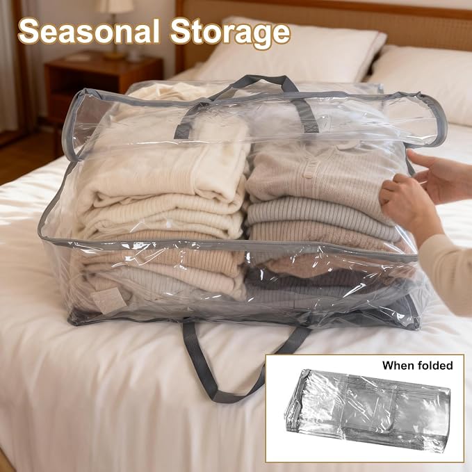 Clear Clothes Storage Bags, 96L Plastic Blanket Comforter Storage Bag, 4 Pack - Image 3