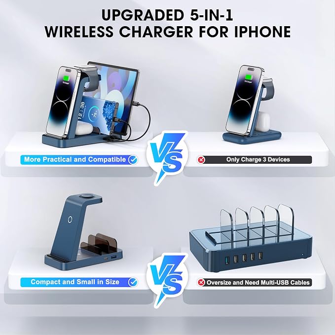 Wireless Charger for iPhone - 5 in 1 Charging Station for Multiple Devices - Image 2