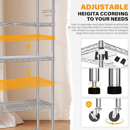 YNN Storage Shelves, 6000Lbs 6 Tier Heavy Duty Metal Rolling Shelving Unit - Image 7