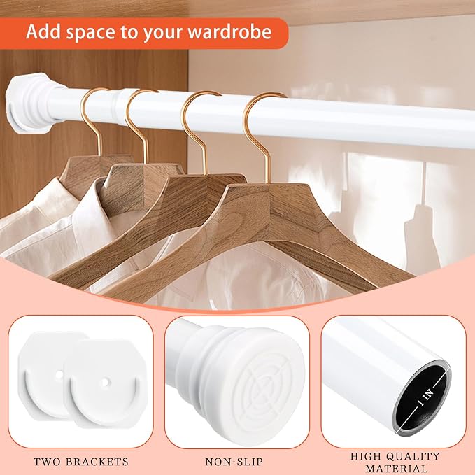 No Drilling Closet Rods for Hanging Clothes, Adjustable 30-88 in | White - Image 3