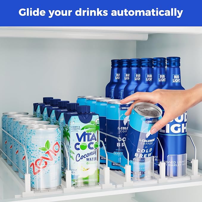 Puricon Drink Organizer for Fridge Pusher Glide, Spring Loaded Fridge Drink - Image 2