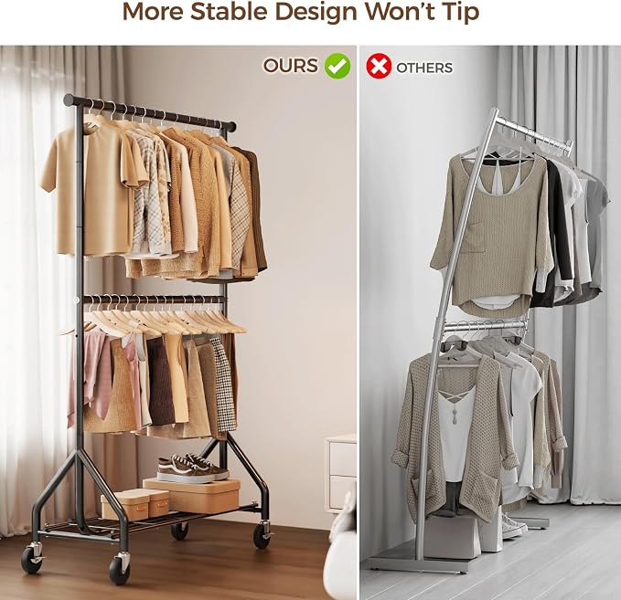 HYSEYY Heavy Duty Clothes Rack, Double Rod Clothing Rack - Image 2