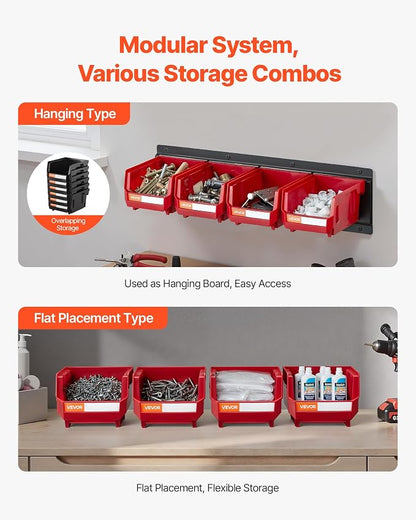 VEVOR Wall Mounted Storage Bins, 12 Plastic Bins & 3 Metal Rails, Plastic - Image 4