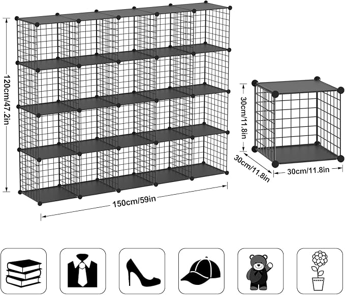 TUMUCUTE Wire Cube Storage Organizer, 20-Cube Metal Storage Shelves Bookshelf - Image 3