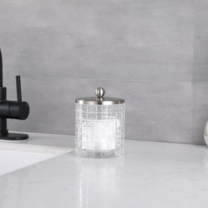 Clear transparent Apothecary Etched Geometric Grid Glass Jar W/Satin Nickel - Image 3