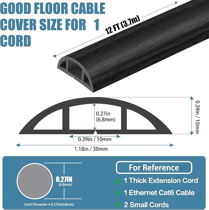 Floor Cord Covers for Wires 12FT Cable Hider Wire Cover Self Adhesive Cord - Image 2