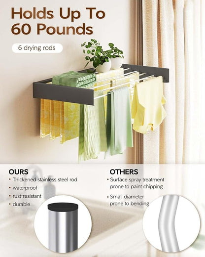 Wall Mounted Clothes Drying Rack 40", Foldable Wall Mount Laundry Rack Folding - Image 3