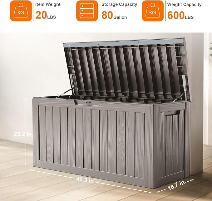 80 Gallon Resin Deck Box, Lockable Outdoor Storage Box - Image 2