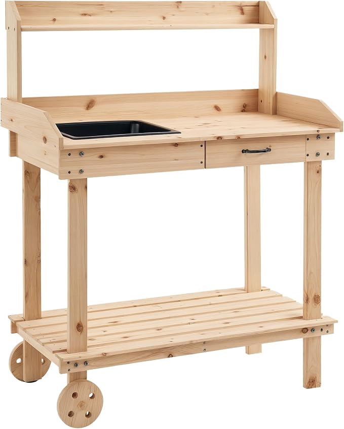 Potting Bench Table, 36 in Wooden Garden Work Table by Unknown