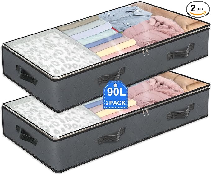 2 Pack Under Bed Storage, 90L Collapsible Closet Containers Organizers and by BiCINE