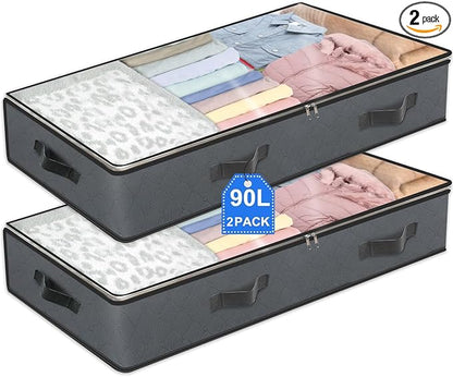 2 Pack Under Bed Storage, 90L Collapsible Closet Containers Organizers and by BiCINE