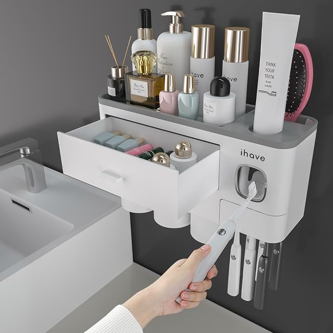 iHave Toothbrush Holders for Bathrooms, 3 Cups Toothbrush Holder Wall Mounted by ihave