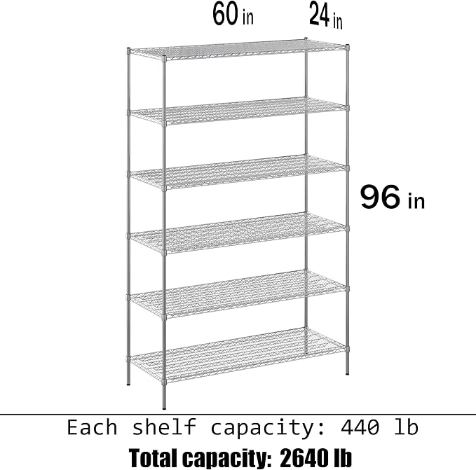 24" Deep x 60" Wide x 96" Height Wire Shelving Kit | 6-Tier | NSF Commercial - Image 3