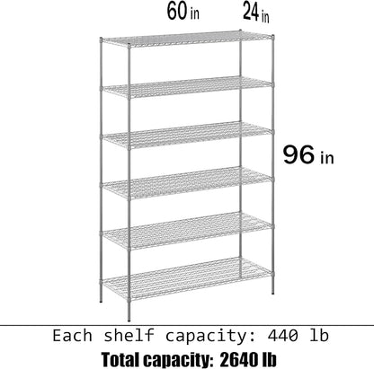 24" Deep x 60" Wide x 96" Height Wire Shelving Kit | 6-Tier | NSF Commercial - Image 3