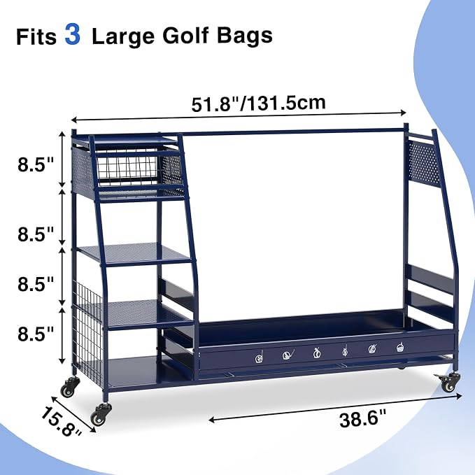 Lauren&Harold Golf Bag Organizer Garage Storage, Golf Storage Rack Stand Fits 2 - Image 9