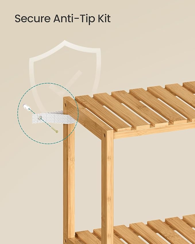 SONGMICS Bamboo Storage Shelf, 3-Tier Shelving Unit, in The Entryway, Living - Image 6
