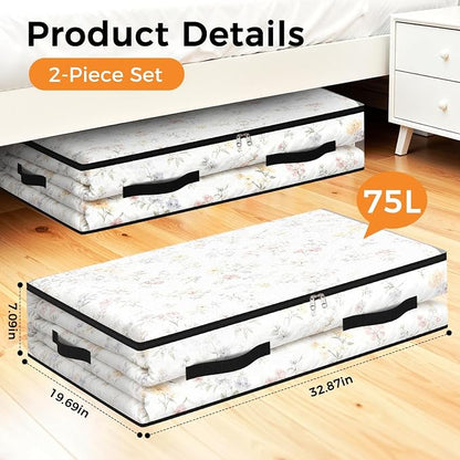 2 Pack Under Bed Storage Bags, 75L Foldable Clear Storage Containers - Image 2
