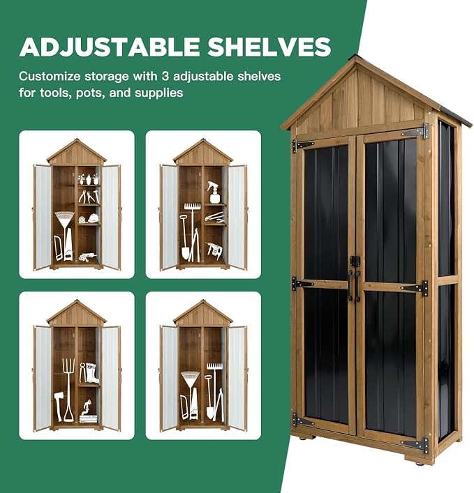 Ketive Outdoor Storage Cabinet, Wood & Metal Storage Shed - Image 7
