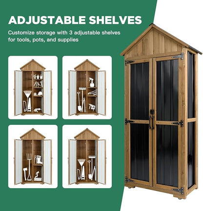 Ketive Outdoor Storage Cabinet, Wood & Metal Storage Shed - Image 7