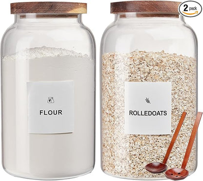 2 PCS Large Glass Jar with Airtight Wooden Lid Clear Glass Canisters with Spoon by GFZYHEBEI