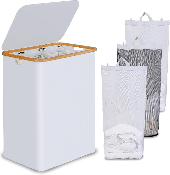 efluky Laundry Hamper with Lid, Trio Laundry Basket with 2 Removable Bags by efluky