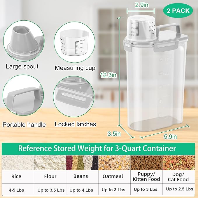 TBMax Rice Container 2 Pack 5 Lbs, Small Pet Dog Cat Food Container Dispenser - Image 2