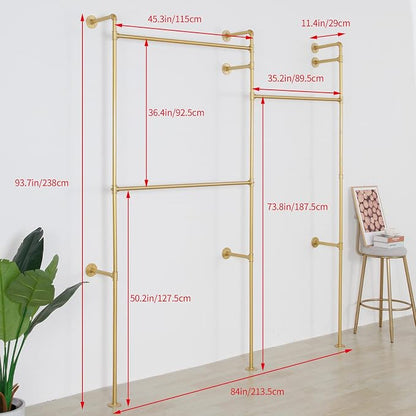 Modern Simple Industrial Pipe Double Hanging Rods Clothing Rack, Clothes Rack - Image 6