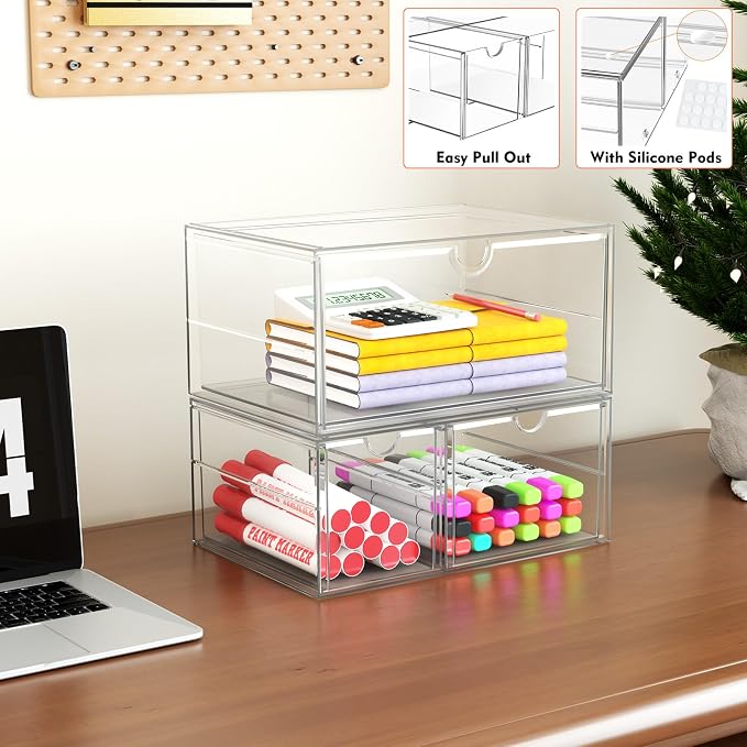 Makeup Organizer with 3 Drawers, Acrylic Organizer, Desk Organizers and - Image 4