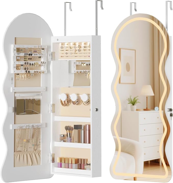 HOOBRO LED Mirror Jewelry Cabinet, Wall/Door Mounted Jewelry Organizer by HOOBRO