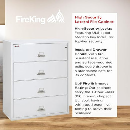 FireKing Fireproof Lateral File Cabinet, Arctic White, Made in USA - Image 4