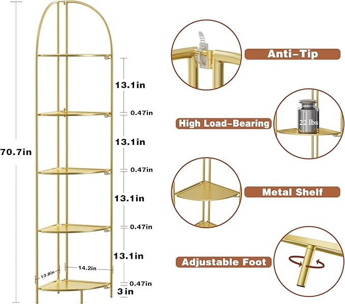 Crofy Foldable 5 Tier Corner Shelf, Metal Corner Plant Stand - Image 3