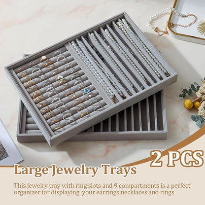 Large Velvet Jewelry Tray 2 Pack Stackable Jewelry Display Drawer Inserts Trays - Image 2
