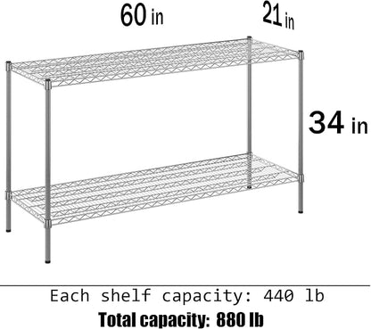 21" Deep x 60" Wide x 34" Height Wire Shelving Kit | 2-Tier | NSF Commercial - Image 3