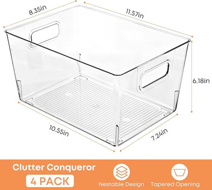 MOONEDGE 4 Pcs Clear Plastic Storage Bins, Durable Pantry Organizer - Image 6