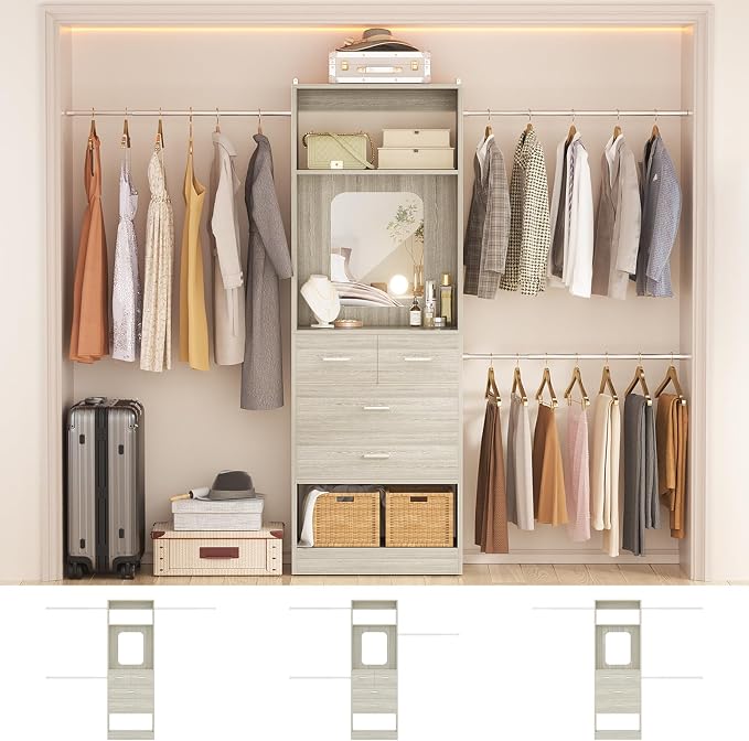 Unikito 8FT Closet System with Mirror and 3 Extendable Hanging Rods | 96 Inch - Image 5