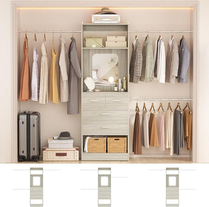 Unikito 8FT Closet System with Mirror and 3 Extendable Hanging Rods | 96 Inch - Image 5