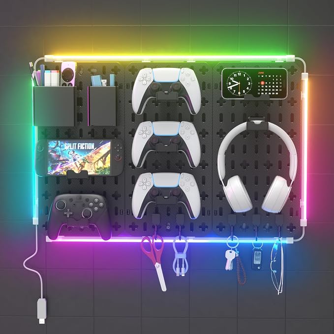KDD 9 in 1 RGB Gaming Wall Organizer Peg Board by KDD