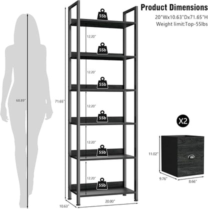 Furologee 6-Tier Bookshelf Set of 2, Tall Bookcase - Image 3