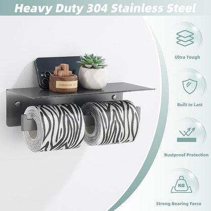 APLusee Gunmetal Gray Double Toilet Paper Holder - Image 6
