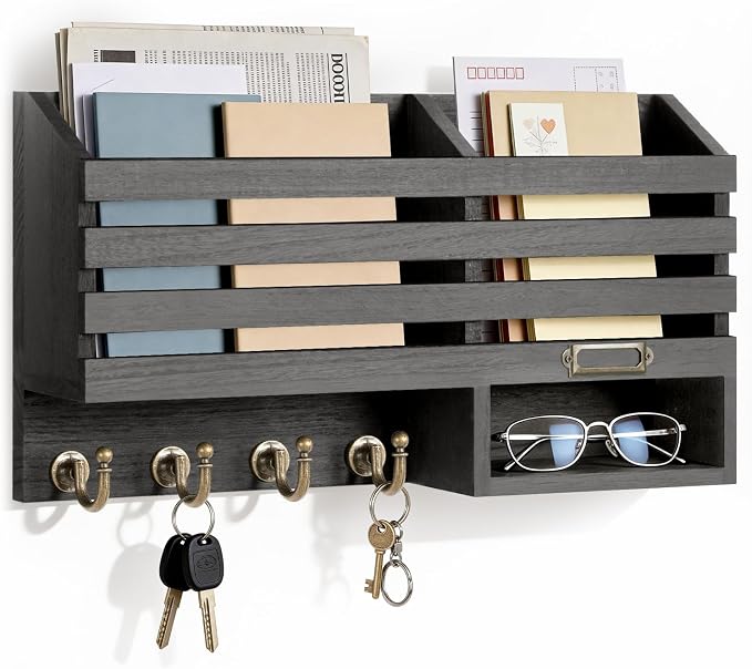 FifthQuarter Key Holder for Wall: Easy Mounted Key Rack and Mail Organizer by FifthQuarter