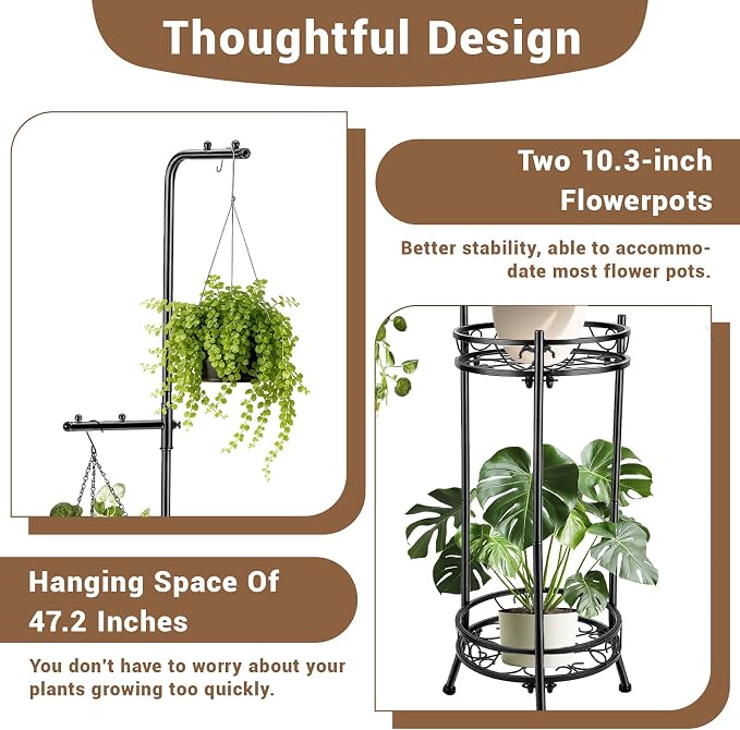 Plant Stand, Adjustable 3 Tier Metal Potted Holder Flower Pot Stand - Image 3
