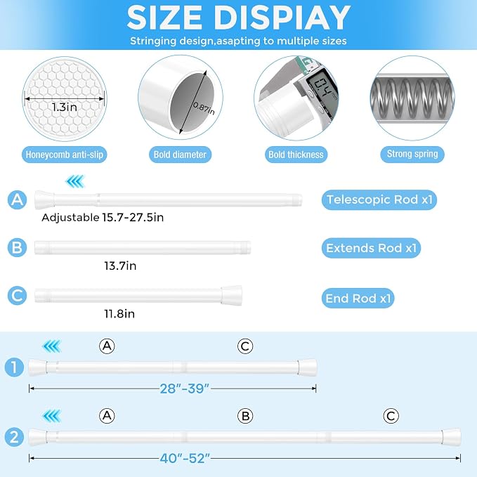 Tension Curtain Rod White Tension Rod 2pcs Spring Curtain Rod Non Slip Tension - Image 5