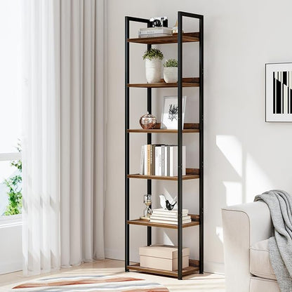 NUMENN Narrow Bookshelf, 6 Tier Freestanding Shelving Unit, Vintage | Metal - Image 2