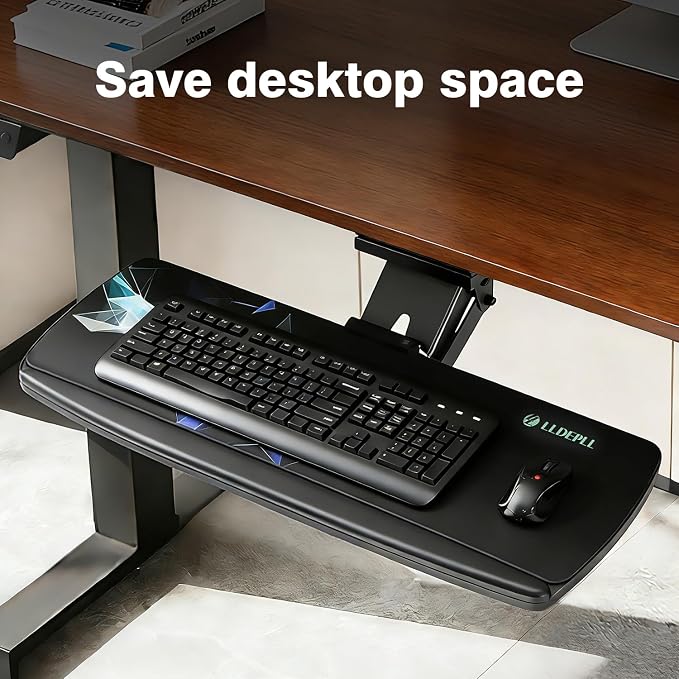 Keyboard Tray Under Desk with Storage Drawer, Height Adjustable Keyboard Tray - Image 2