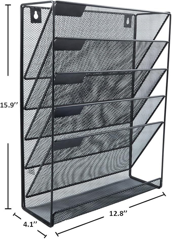 EASEPRES Hanging File Holder Organizer, 6 Tier Mesh Metal Wall Mount Document - Image 3