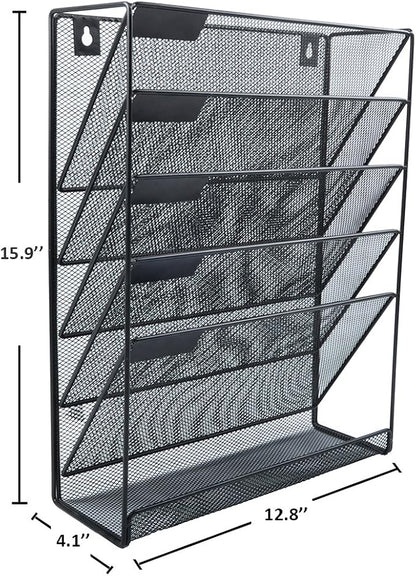 EASEPRES Hanging File Holder Organizer, 6 Tier Mesh Metal Wall Mount Document - Image 3