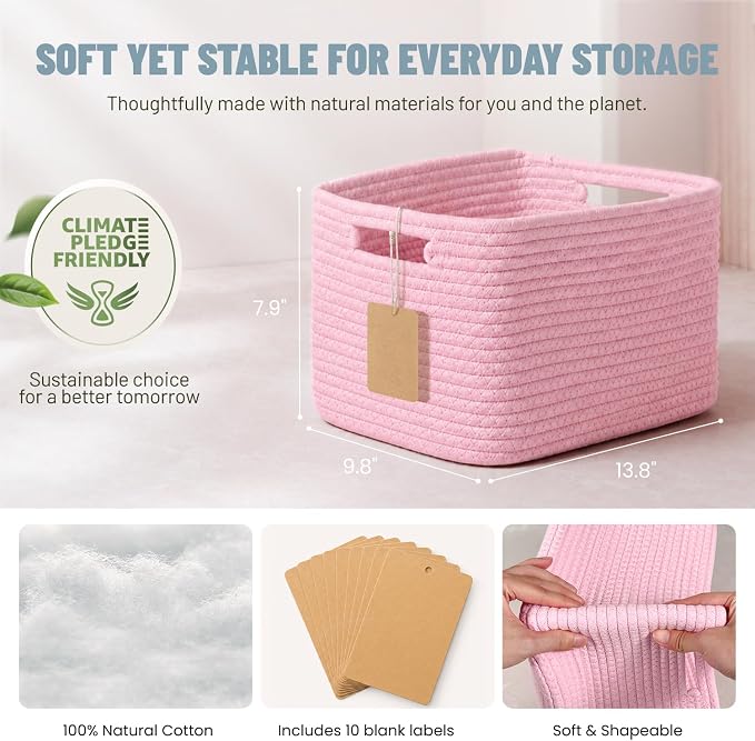 5 Pack Woven Storage Baskets, Decorative Storage Bins - Image 3