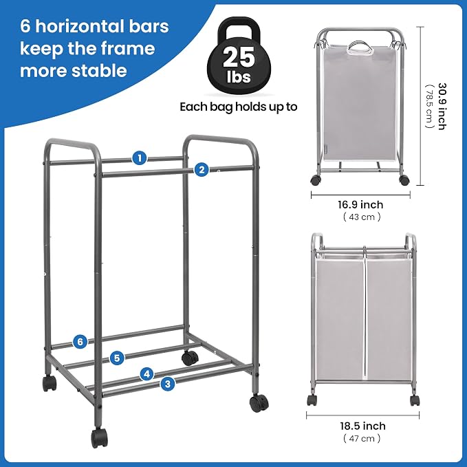STORAGE MANIAC Laundry Sorter 2 Section, 90 L Gal Laundry Hamper - Image 4