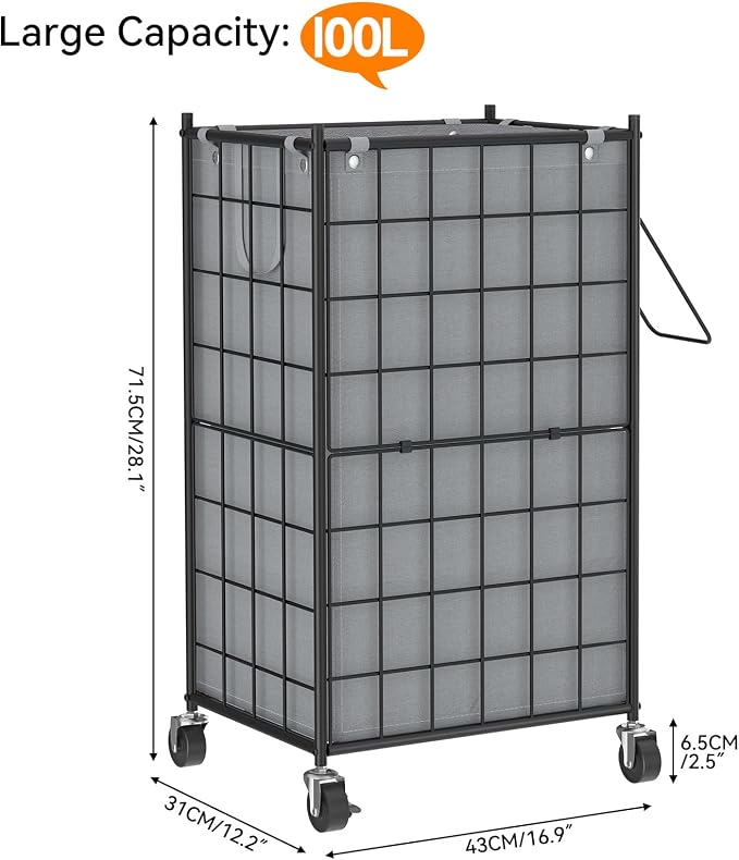 WOWLIVE Laundry Hamper with Wheels, Metal Wire Frame Rolling Laundry Basket - Image 4