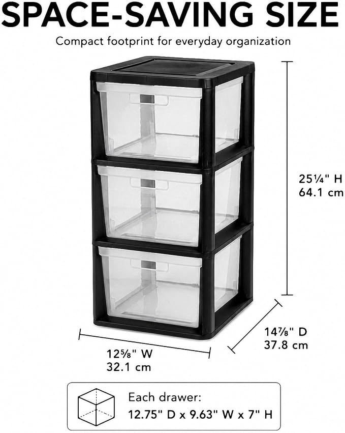 3 Drawer Plastic Storage Tower, 14.9" x 12.6" x 25.3" Medium | Organizer Chest - Image 2